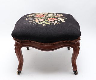 Rococo Manner Needlepoint and Walnut Stool