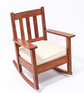 Stickley Style Mission Oak Rocking Arm Chair