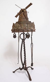 Antique Brass Dutch Windmill Fire Tool Set