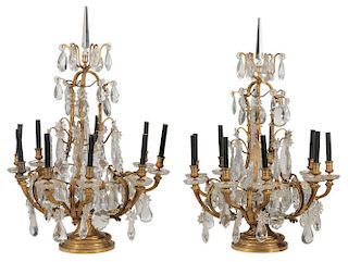 Pair Very Large Cut Crystal and Gilt