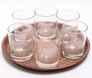 Georg Jensen Etched Cocktail Glasses & Bar Tray, 7