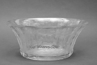 Oval Faceted Etched Glass Bowl