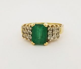 14K Gold Emerald & Diamond LeVian Ring