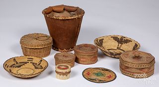 Nine Native American Indian baskets