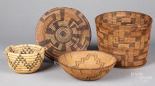 Four southwestern Indian coiled baskets
