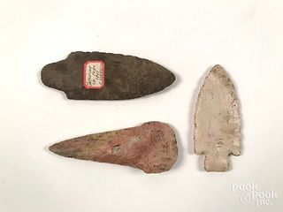Three ancient Native American stone points