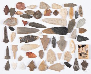 Fifty prehistoric flint spear and arrowheads
