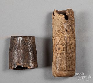 Eskimo incised fossilized bone harpoon socket