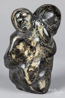 Inuit Indian mother and child soapstone carving