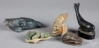 Five Native American Indian soapstone carvings