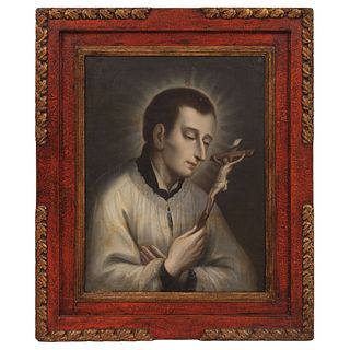 SAN LUIS GONZAGA. MÉXICO, SIGLO XIX. Óleo sobre tela. 56 x 42.5 cm