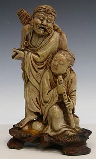 FINELY CARVED CHINESE SOAPSTONE LOHAN GROUP
