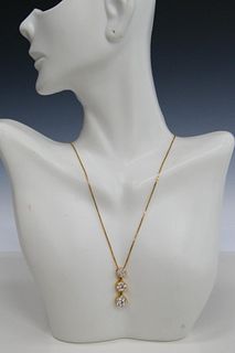 14KT Y GOLD AND TRIPLE DIAMOND NECKLACE
