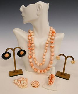 CHINESE COLLECTION OF ANGEL SKIN CORAL JEWELRY