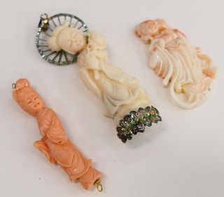 CHINESE COLLECTION OF 3 CORAL QUAN YIN PENDANTS