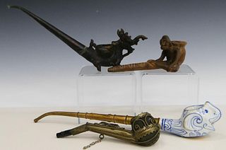 LOT OF 4 VINTAGE ANTIQUE ASIAN TOBACCO PIPES