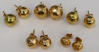 5 SETS OF 14KT YELLOW  GOLD STUD EARRINS