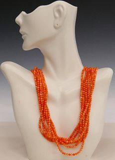CHINESE ANGEL SKIN CORAL & 14KT Y GOLD NECKLACE