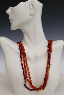 CHINESE CARNELIAN & AMETYHST NECKLACES 14KT Y GOLD