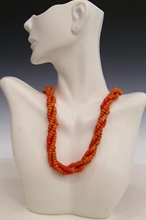 CHINESE 14KT Y GOLD AND RED CORAL BEADED NECKLACE