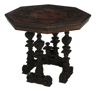 Baroque Style Carved and Leather-