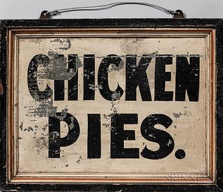 Tin and Wood "Chicken Pies" Advertising Sign