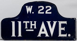 Blue and White Enamel 11th Ave. and W. 22nd Street Sign