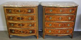 Pair of Rosewood Bow Front Marble Top Commodes.