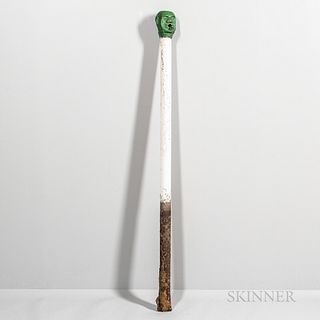Green- and White-painted Human Head Hitching Post