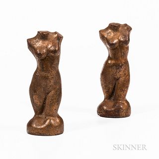 Two Bronze-painted Cast Iron Female Torso Figures