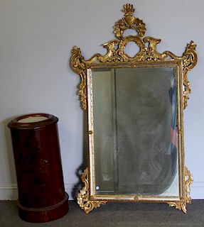 Lot of Two Items Including a Po Table and Mirror.