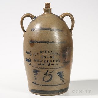 Five-gallon Cobalt-decorated Double-handled Stoneware Jug