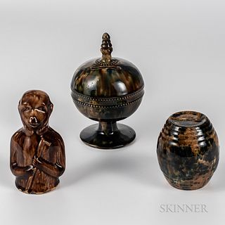 Three Rockingham/Flint Enamel-glazed Pottery Banks