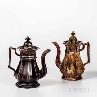 Two Flint Enamel-glazed Teapots
