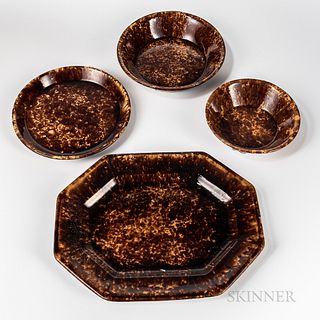 Rockingham-glazed Platter and Three Deep Dishes