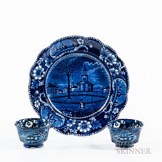 Three Staffordshire Historical Blue Transfer-decorated Table Items