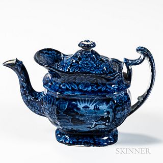 Staffordshire Historical Blue Transfer-decorated "Franklin" Teapot and Cover