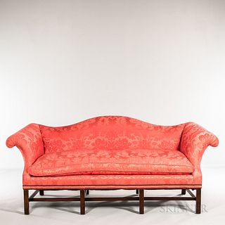 Chippendale-style Upholstered Camel-back Sofa