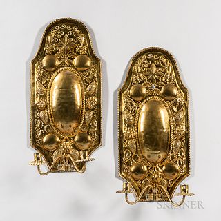 Pair of Large Brass Two-light Sconces