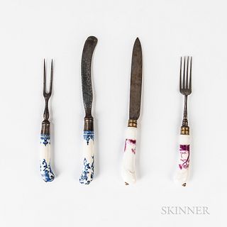 Two Porcelain-handled Knife and Fork Sets