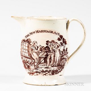 Small Liverpool Red Transfer-decorated "The New Marriage Act/Hope" Jug
