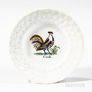 Small Transfer-printed and Hand-colored "Cock" Plate