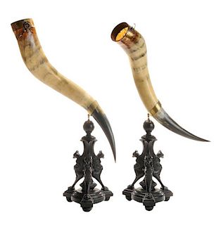 Large Pair Mounted Cow Horns on