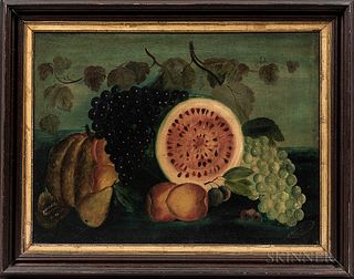 Henry Rehn (American, Late 19th Century)      Still Life with Watermelon and Grapes