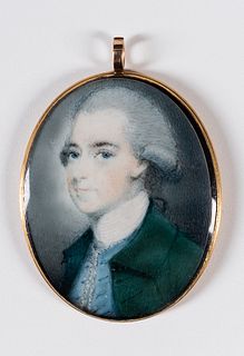 American School, Late 18th Century      Miniature Portrait of a Man in a Green Coat