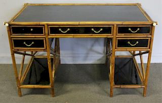 Vintage Bamboo and Lacquered Kneehole Desk