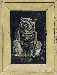 American School, 19th Century      Portrait of a Family of Owls