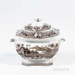 Staffordshire Transfer-decorated William Henry Harrison Covered Sugar Bowl