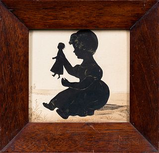 Cutwork and Watercolor Silhouette of a Girl Holding a Doll