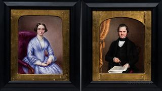 Anglo/American School, Late 19th Century      Pair of Miniature Portraits of a Man and Wife